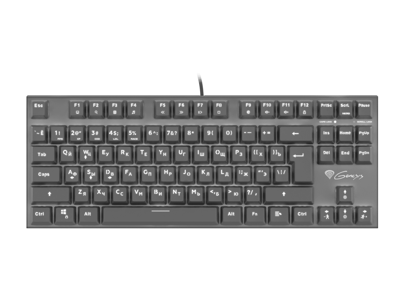 Genesis ИГРОВАЯ КЛАВИАТУРА GENESIS THOR 300 TKL RU РАСКЛАДКА БЕЛАЯ ПОДСВЕТКА МЕХАНИЧЕСКАЯ КРАСНЫЙ ПЕРЕКЛЮЧАТЕЛЬ
