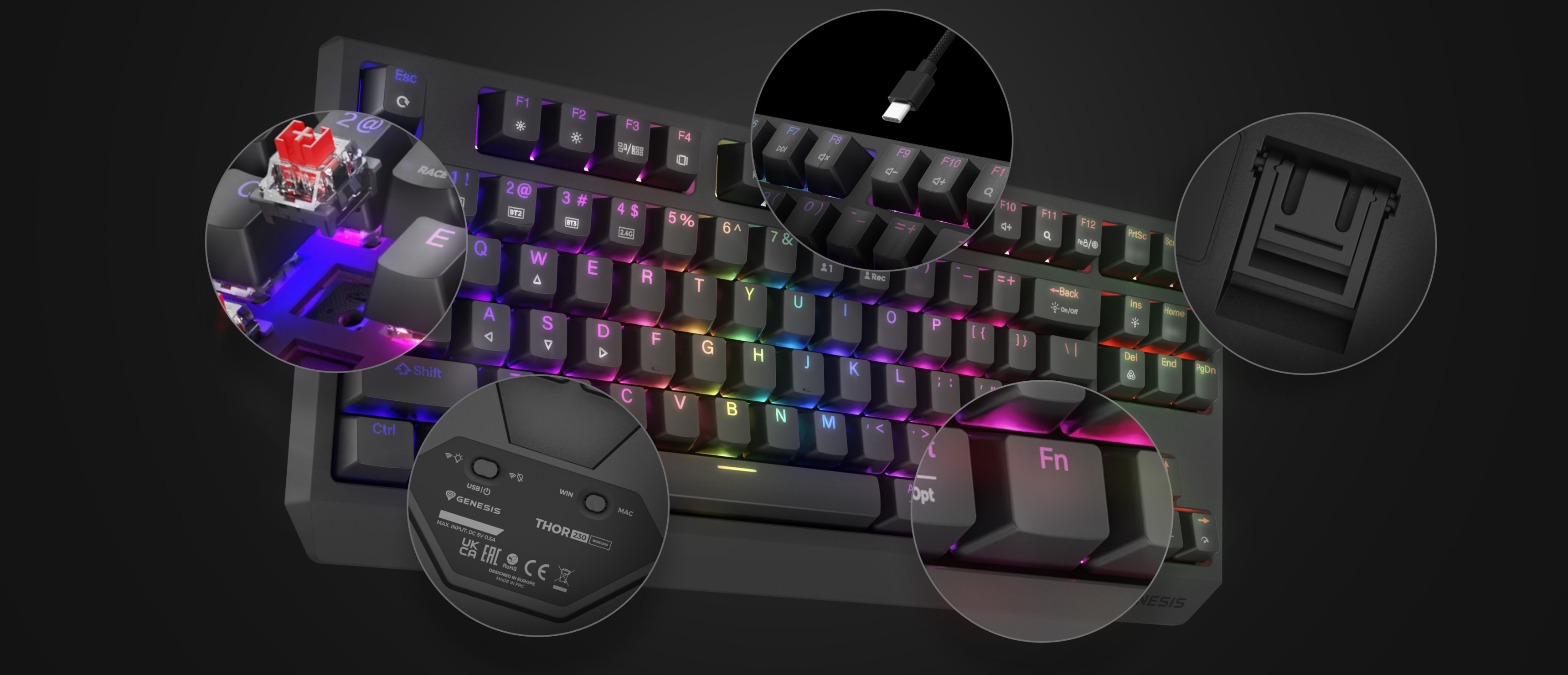 Беспроводная механическая игровая RGB-клавиатура с переключателями Outemu, настраиваемой подсветкой и отсоединяемым кабелем USB-C