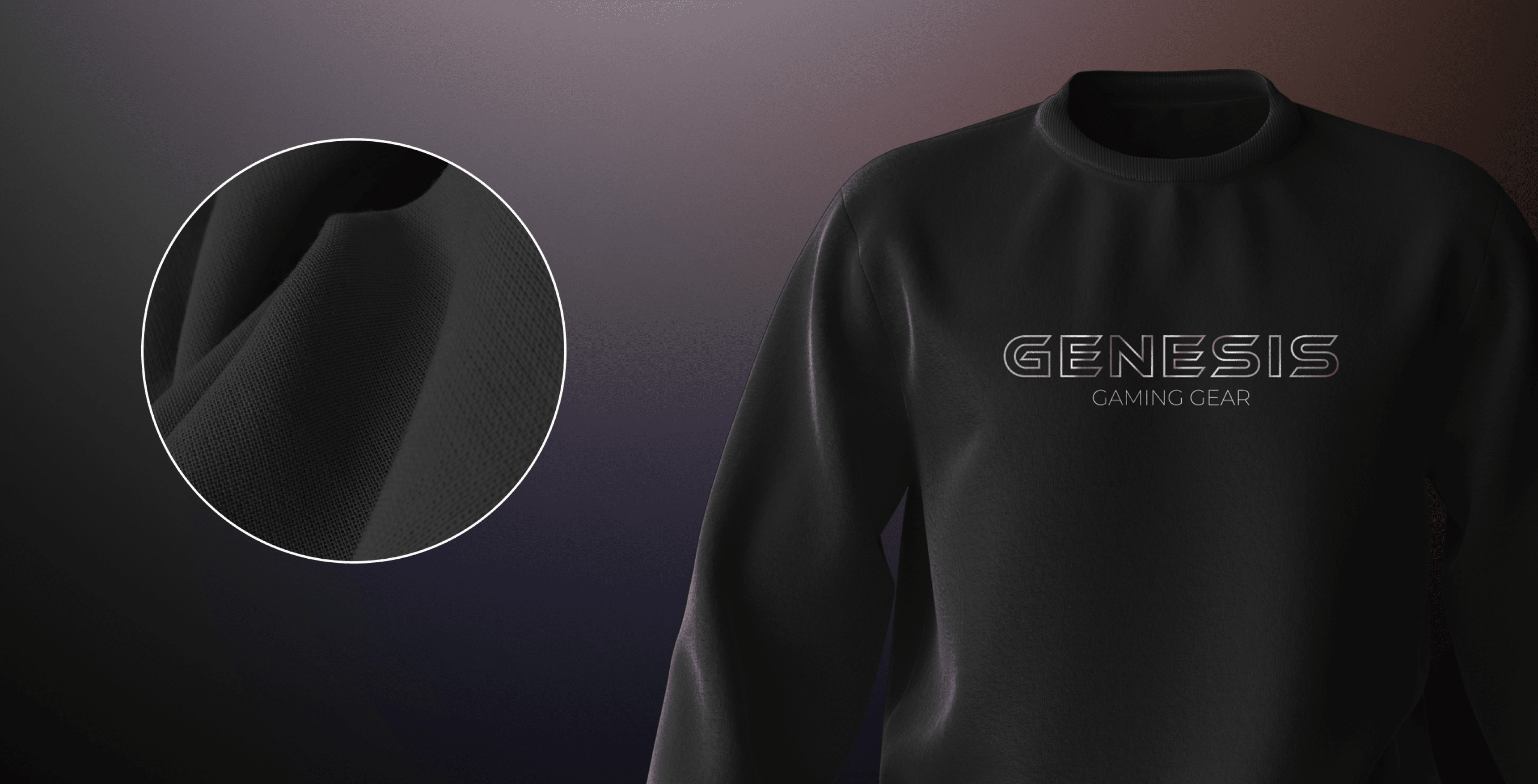 Черная игровая толстовка с логотипом "GENESIS GAMING GEAR", подчеркнутым деталями фактуры ткани.