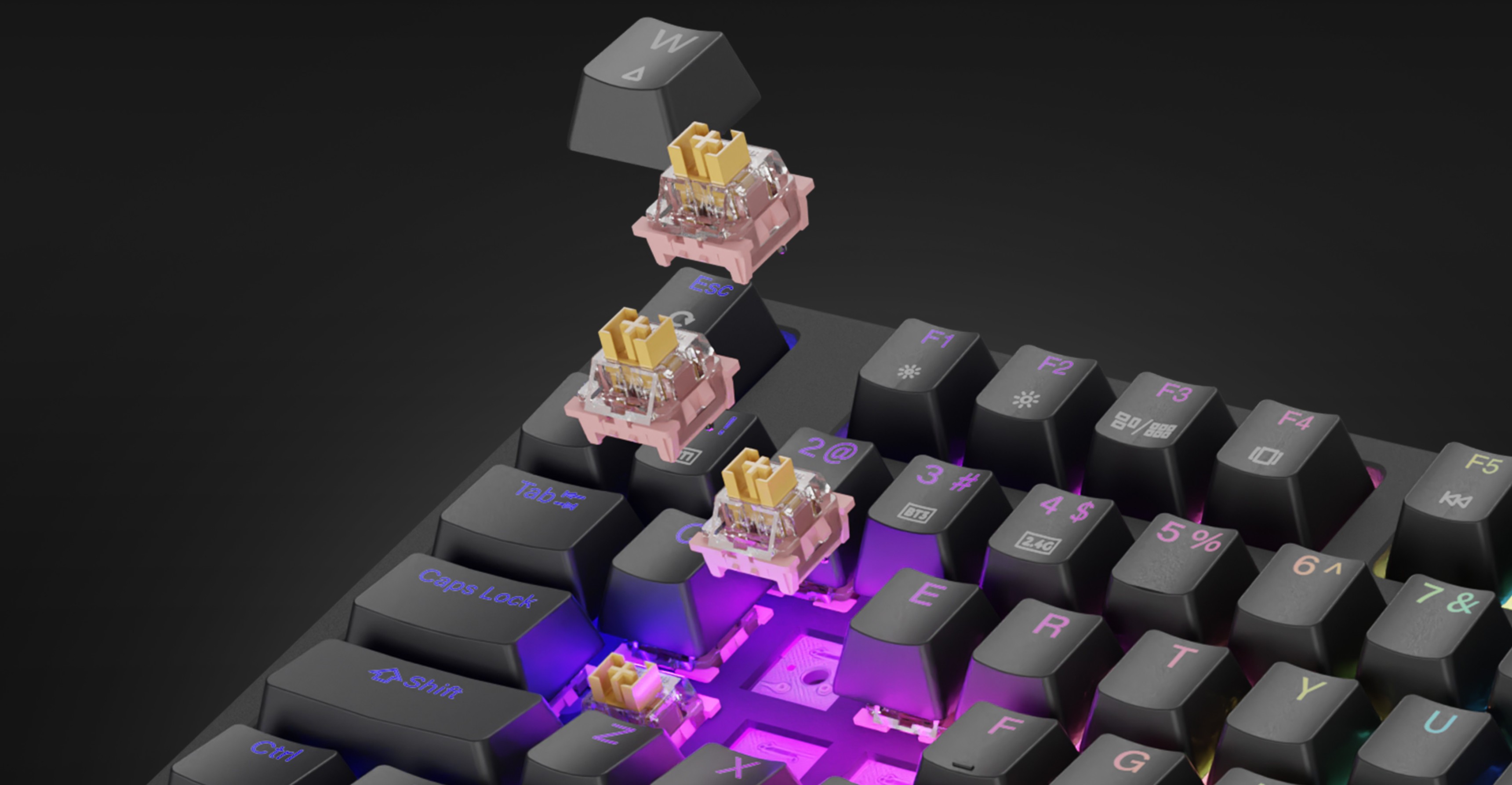 Беспроводная механическая игровая клавиатура с переключателями Outemu, RGB-подсветкой и компактным TKL-дизайном со снятыми клавишами